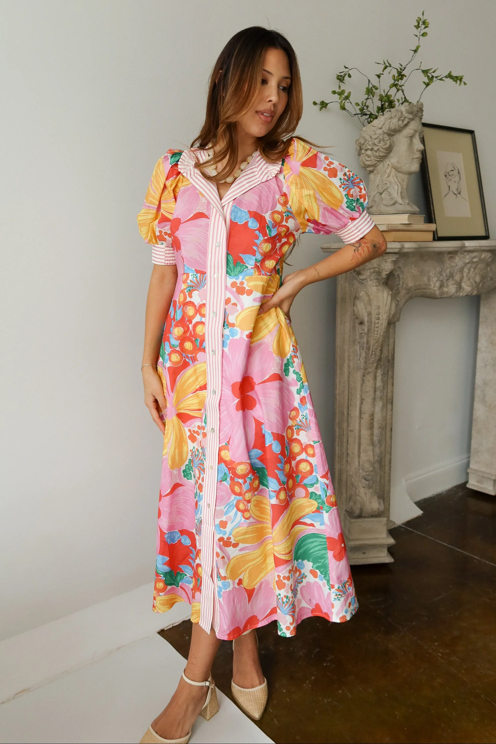 Ana Multi Floral & Stripe Midi Dress - Image 5