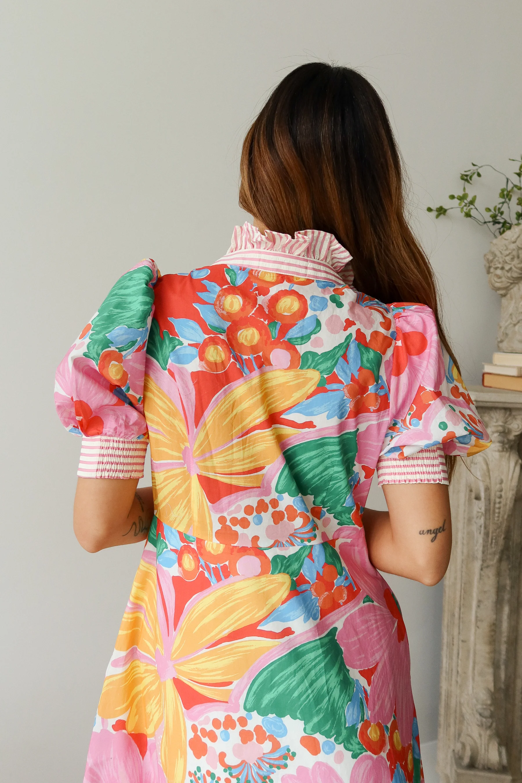 Ana Multi Floral & Stripe Midi Dress - Image 6