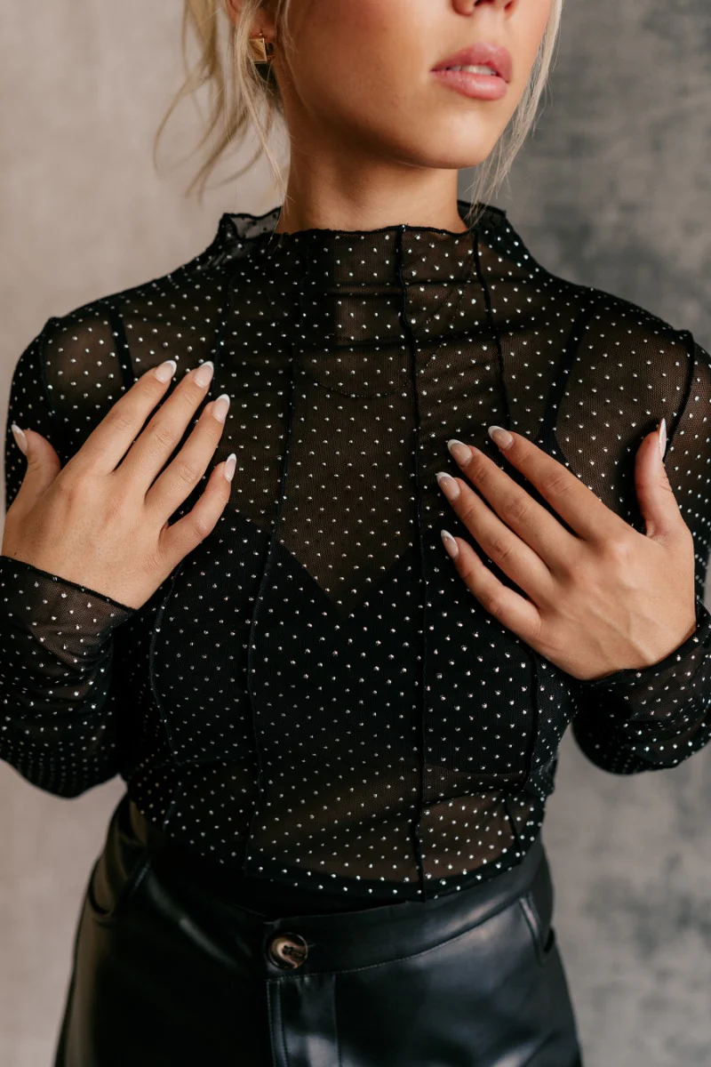 Anastasia Black Embellished Mesh Top - Image 6