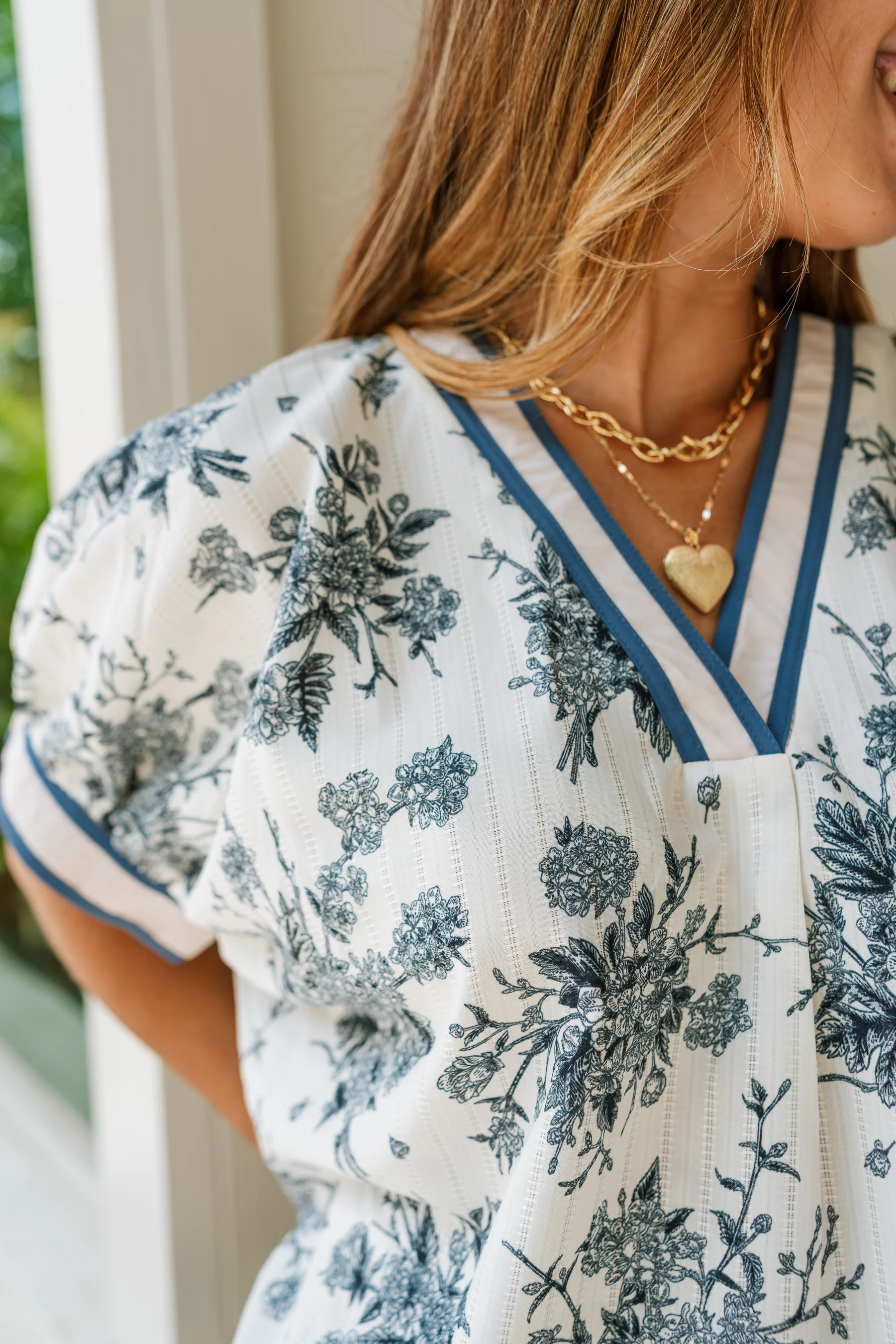 Anastasia Cream & Blue Floral Short Sleeve Top - Image 6