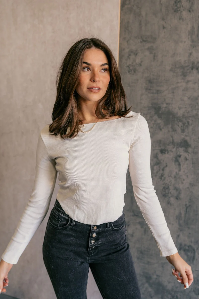 Andi Cream Scooped Long Sleeve Top