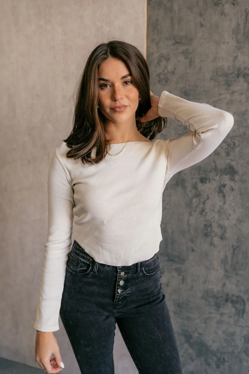 Andi Cream Scooped Long Sleeve Top - Image 2