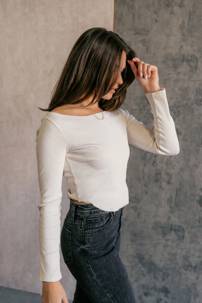 Andi Cream Scooped Long Sleeve Top - Image 5