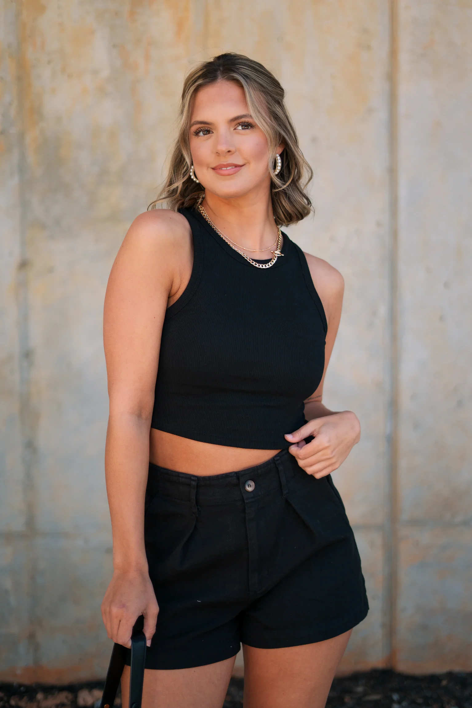 Andrea Black Ribbed Sleeveless Tank