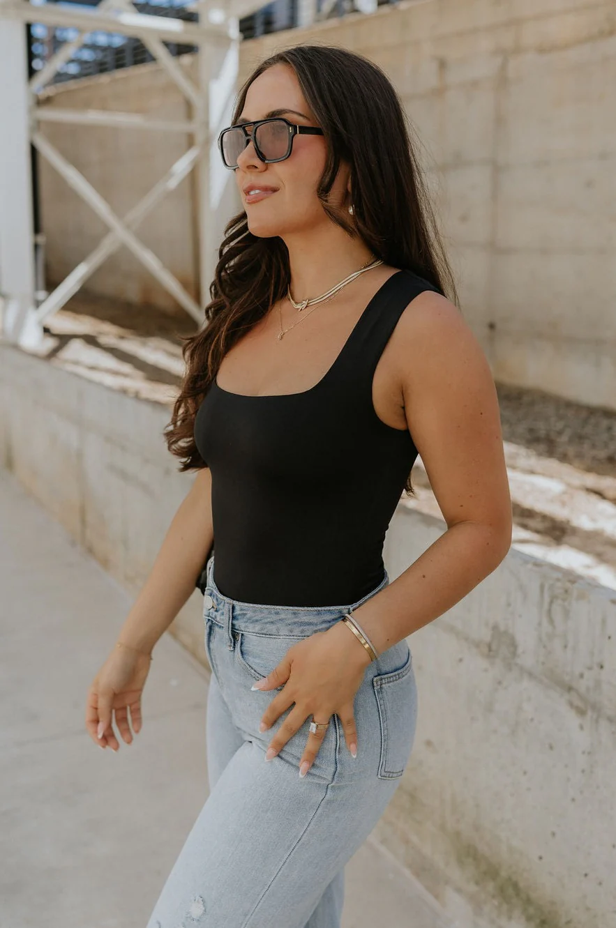 Andrea Black Square Neckline Sleeveless Bodysuit - Image 7
