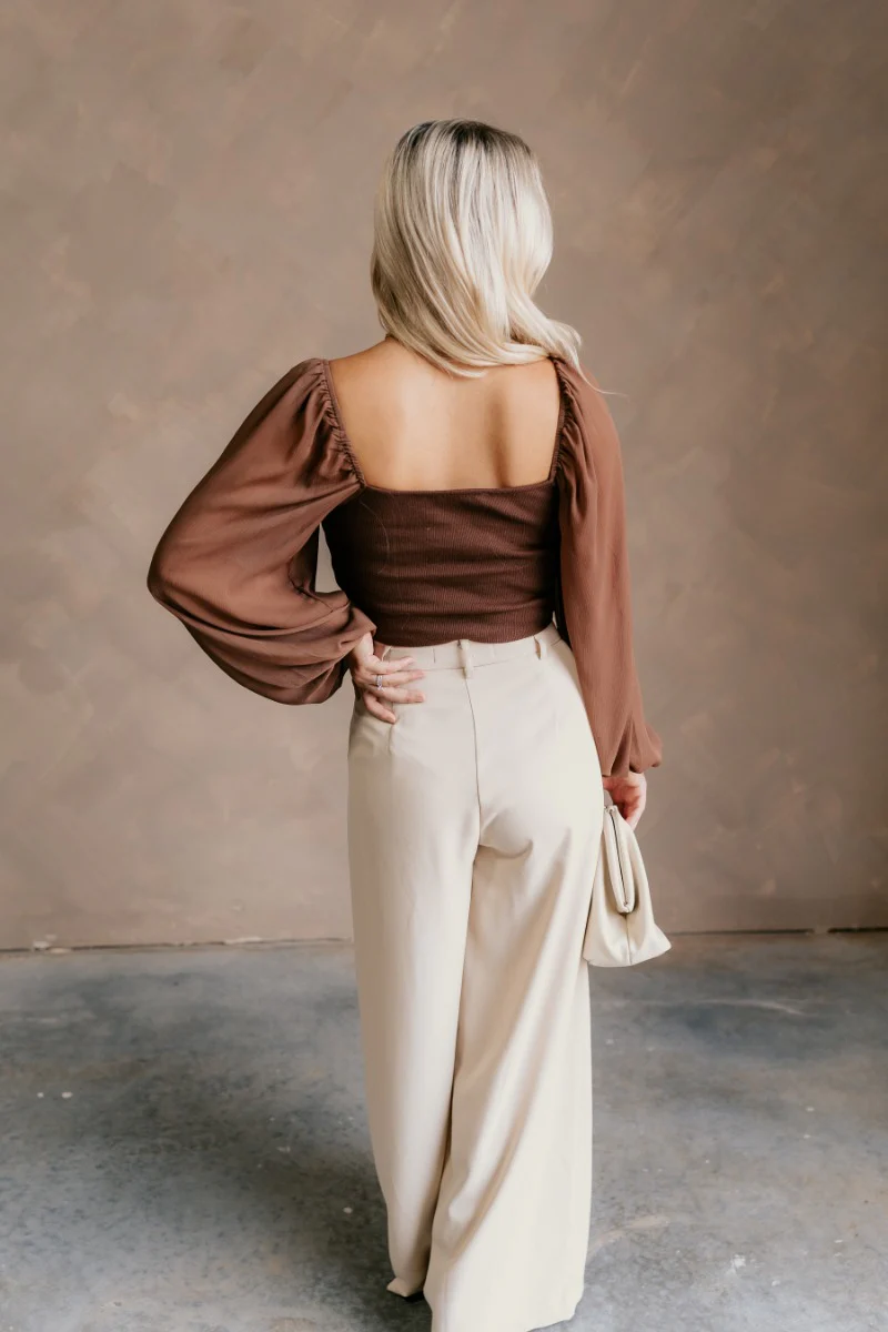Andrea Brown Long Sleeve Cropped Corset Top - Image 6