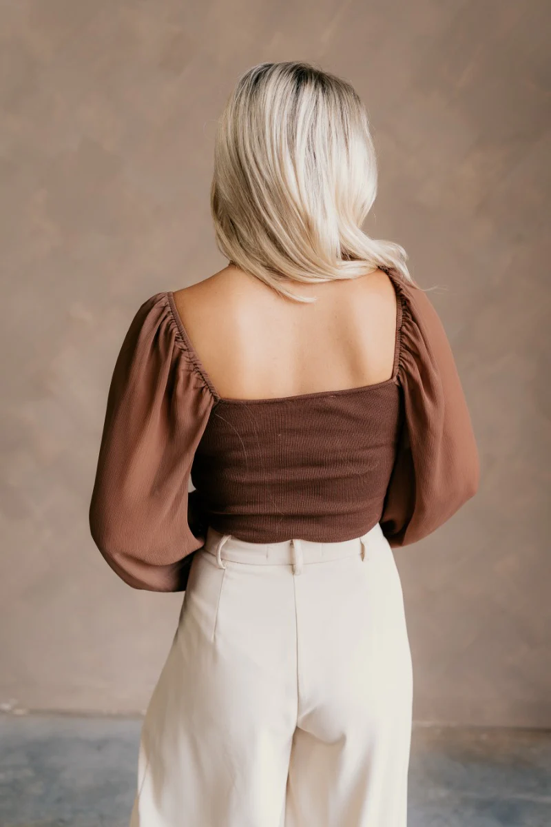 Andrea Brown Long Sleeve Cropped Corset Top - Image 7