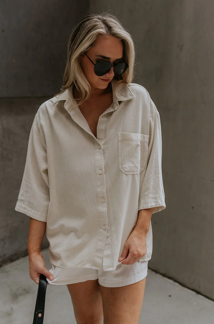 Andrea Ecru Button-Up Top