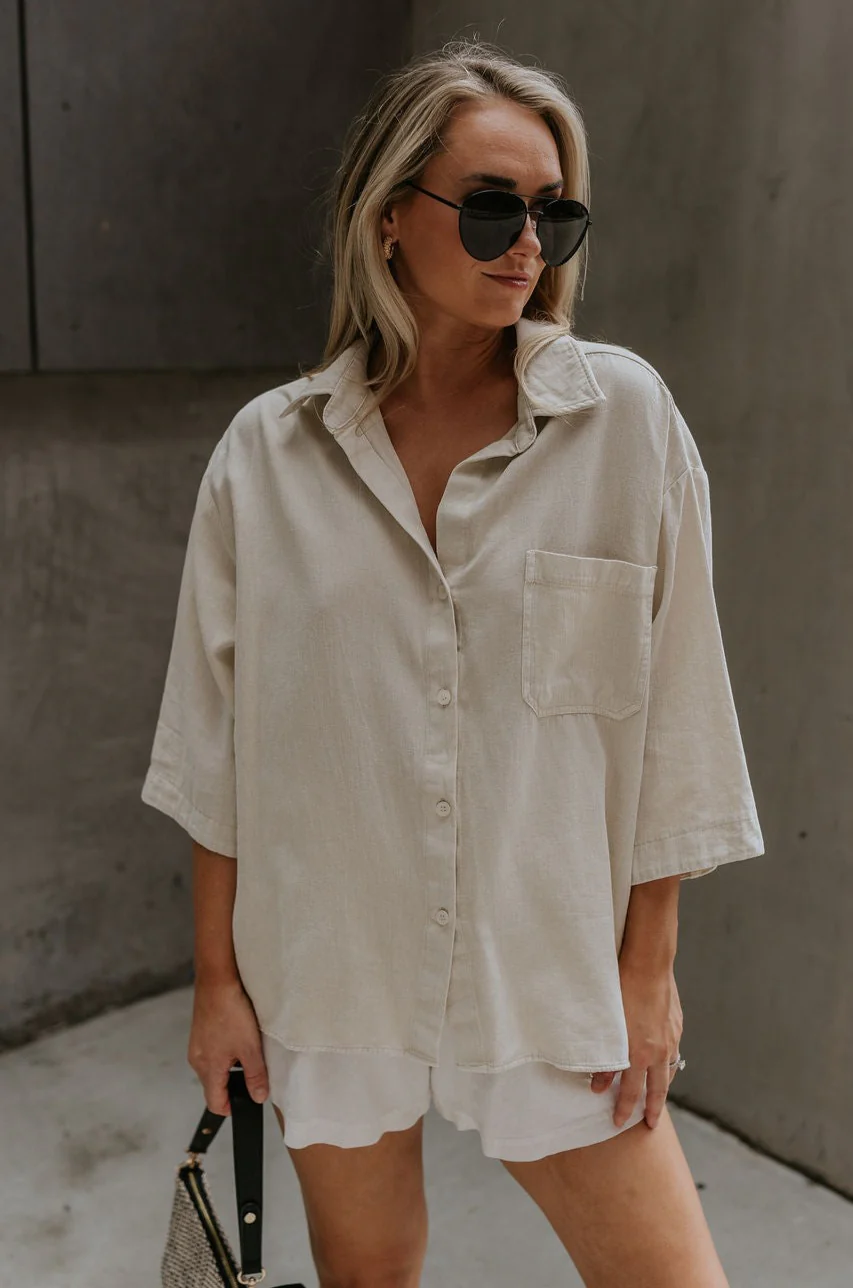 Andrea Ecru Button-Up Top - Image 7