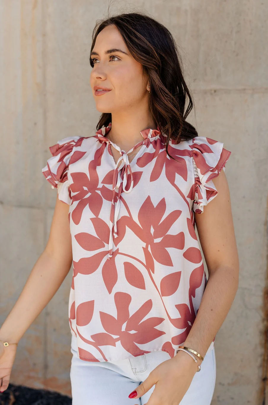 Andrea Ivory and Mauve Floral Top
