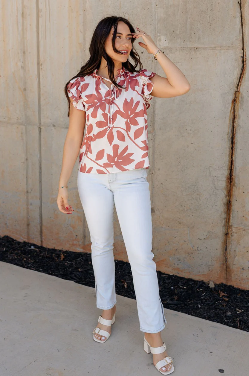 Andrea Ivory and Mauve Floral Top - Image 3