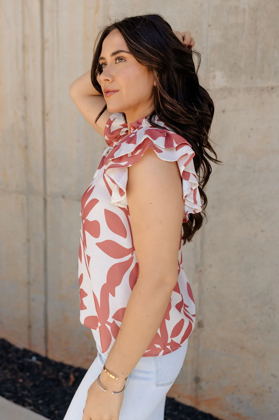 Andrea Ivory and Mauve Floral Top - Image 4