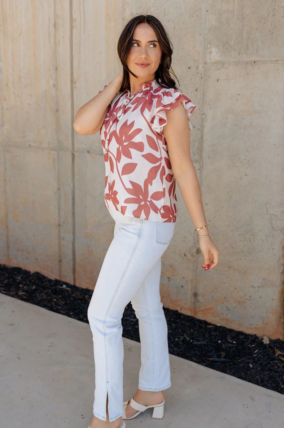 Andrea Ivory and Mauve Floral Top - Image 5