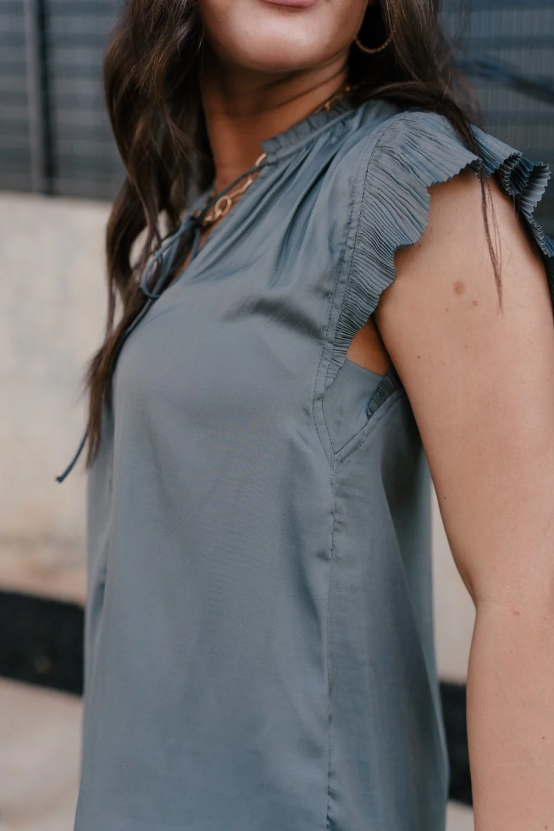 Angela Charcoal Satin Pleated Top - Image 6