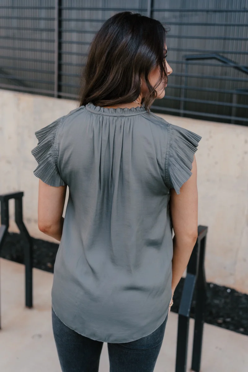 Angela Charcoal Satin Pleated Top - Image 7
