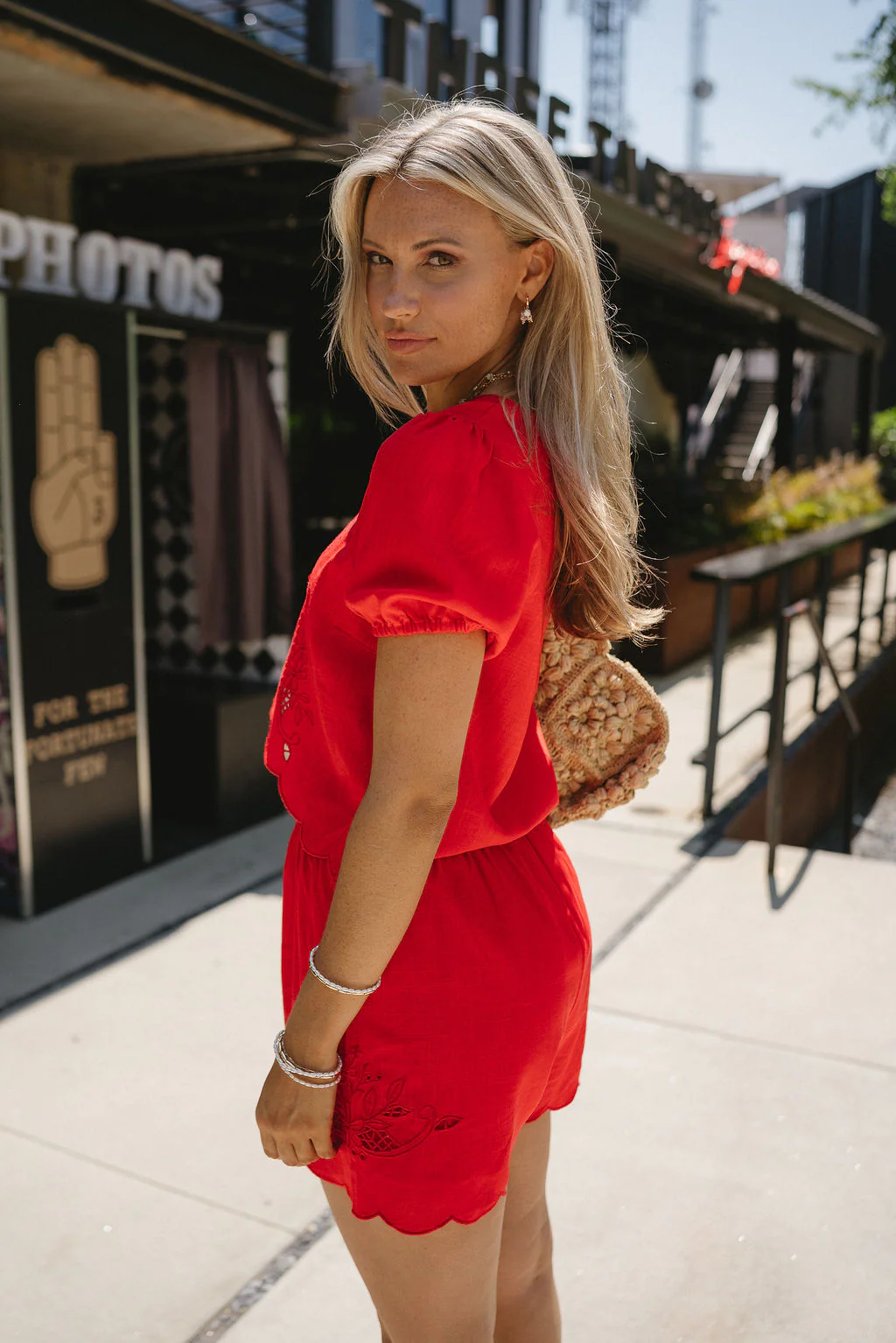 Angela Red Floral Eyelet Shorts - Image 2