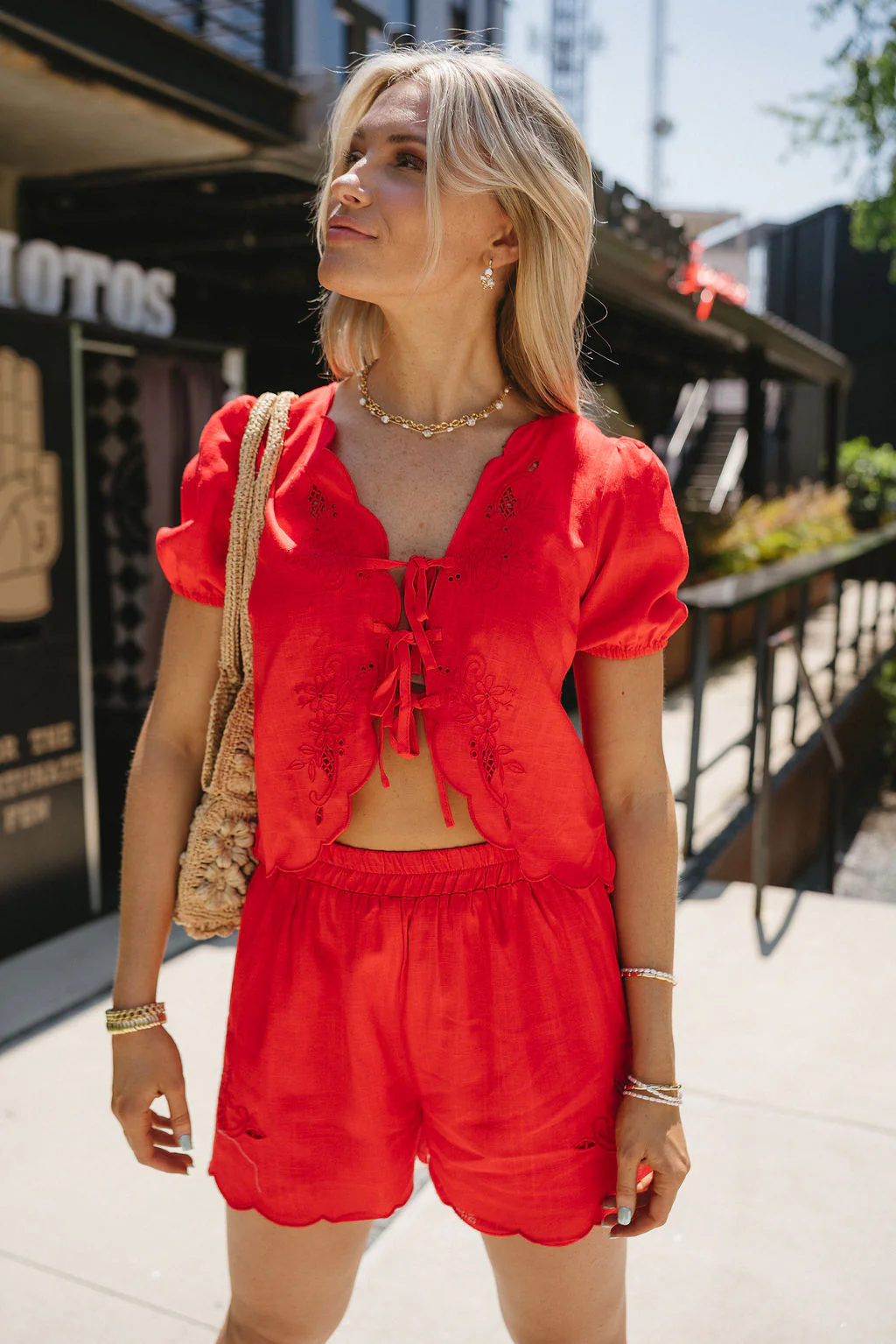 Angela Red Floral Eyelet Tie Top - Image 5