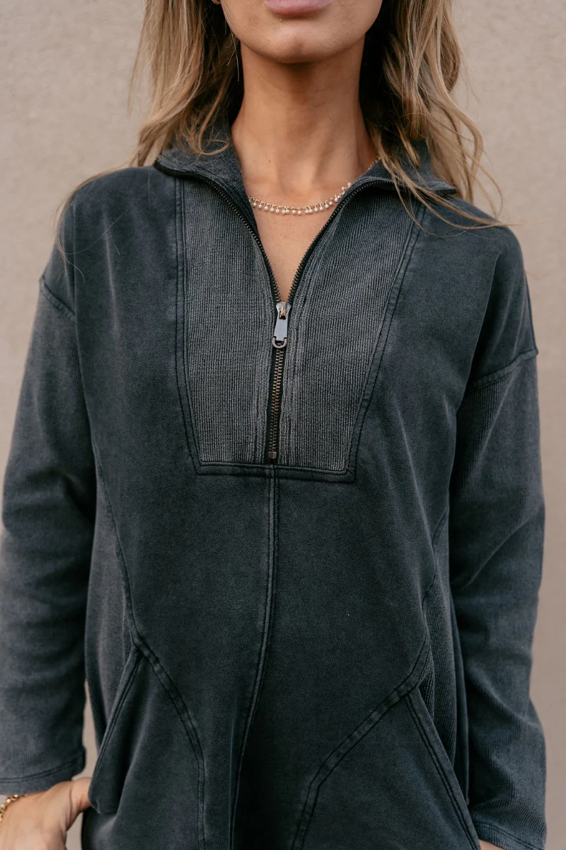 Angela Washed Black Long Sleeve Sweatshirt Dress - Image 3