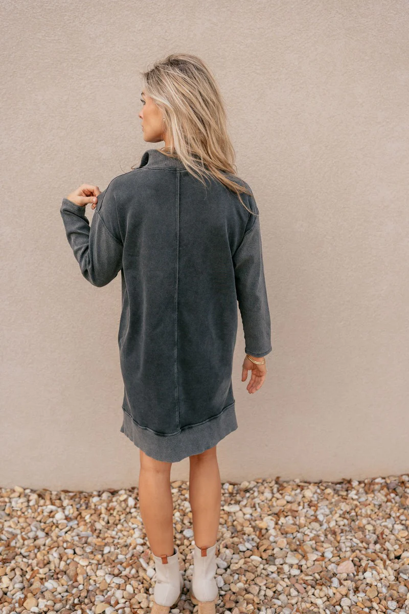 Angela Washed Black Long Sleeve Sweatshirt Dress - Image 6