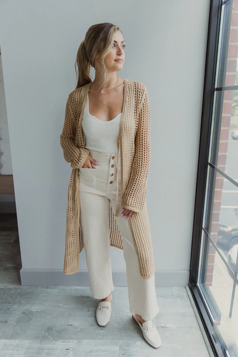 Angelica Taupe Open Knit Cardigan - Image 3