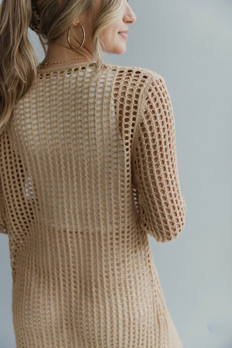 Angelica Taupe Open Knit Cardigan - Image 4