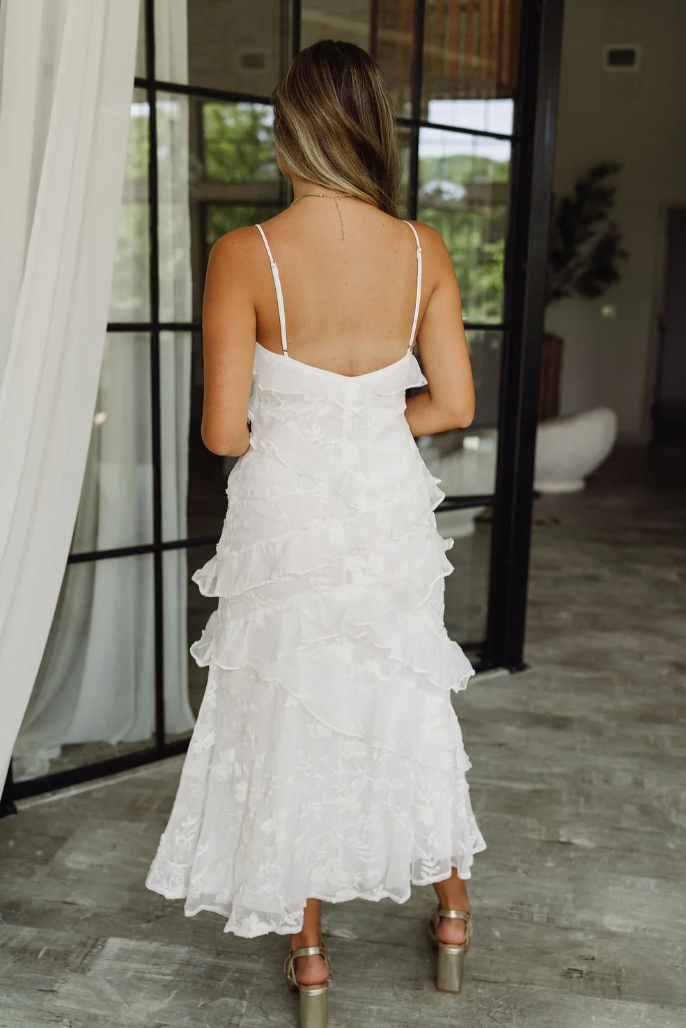 Angelica White Floral Ruffled Midi Dress - Image 4