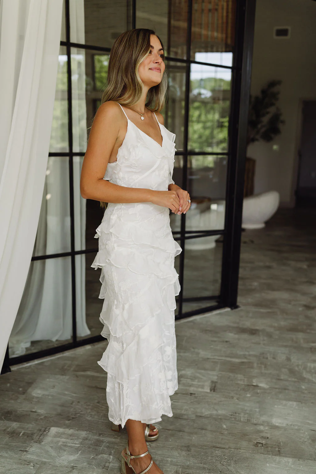 Angelica White Floral Ruffled Midi Dress - Image 5