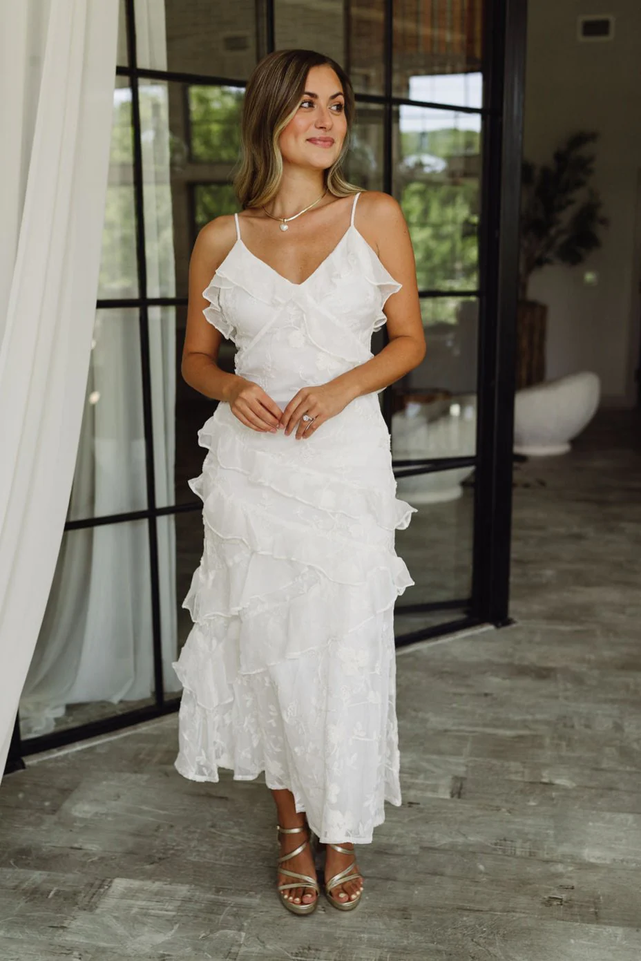 Angelica White Floral Ruffled Midi Dress - Image 7