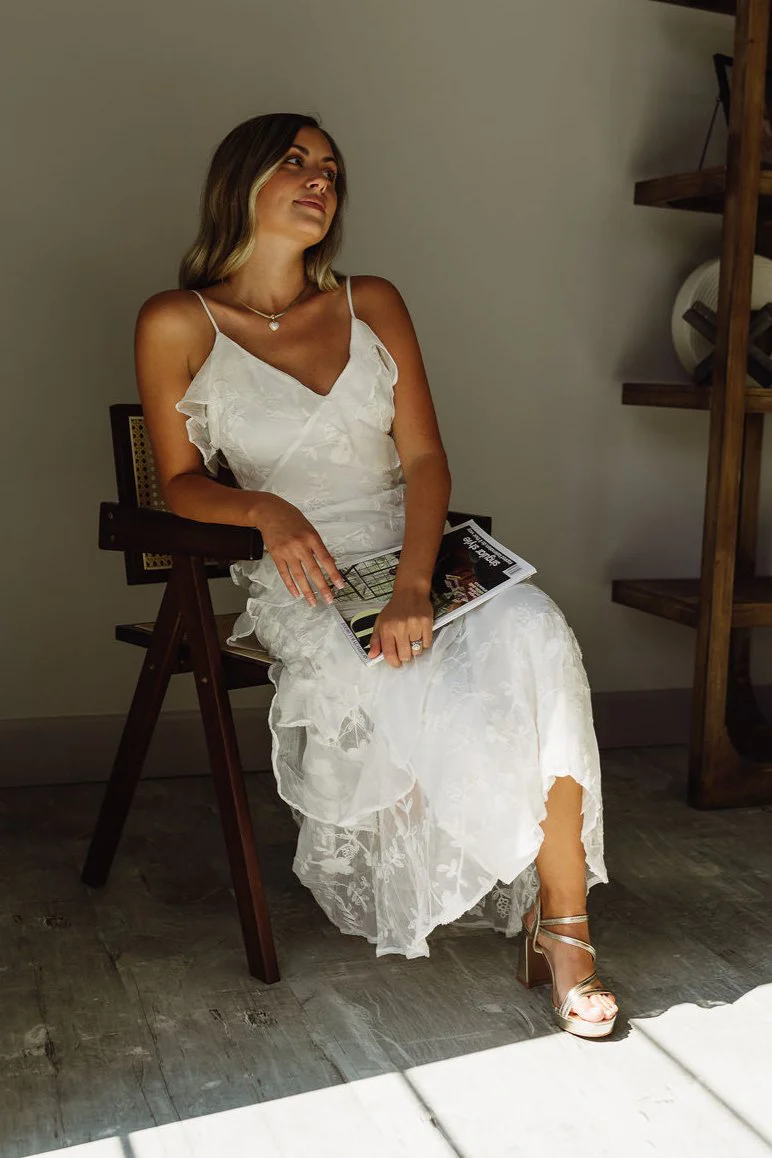 Angelica White Floral Ruffled Midi Dress - Image 8