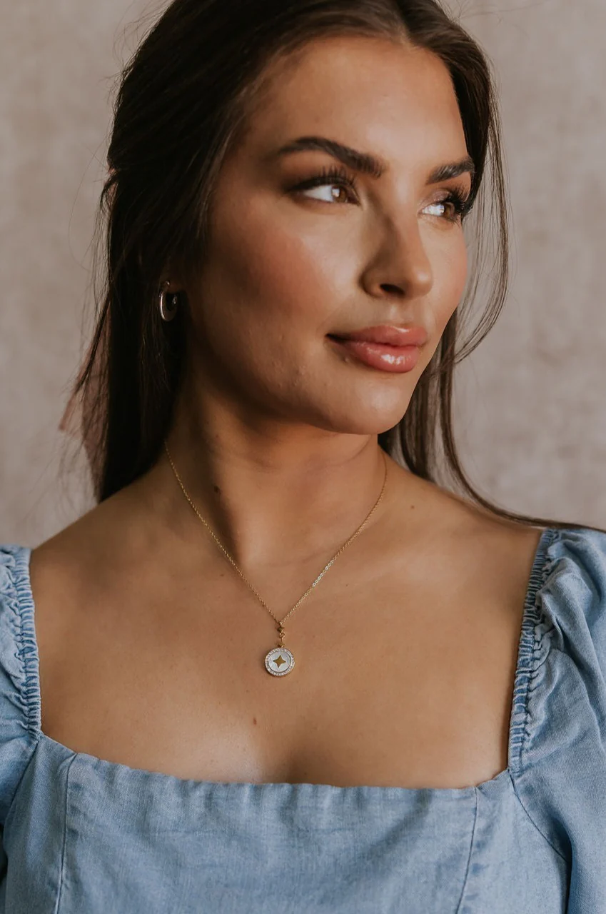 Angelica White & Gold Star Medallion Necklace - Image 2