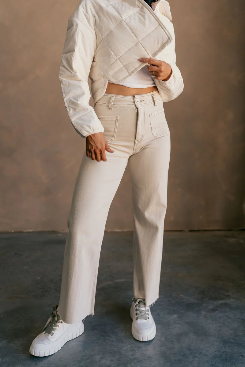 Angelina Beige High-Waisted Wide Leg Pants - Image 2