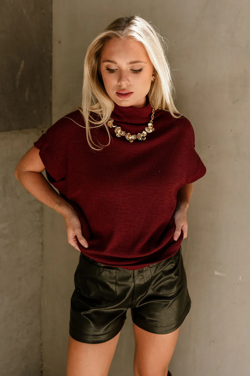 Angelina Burgundy Mock Neck Top