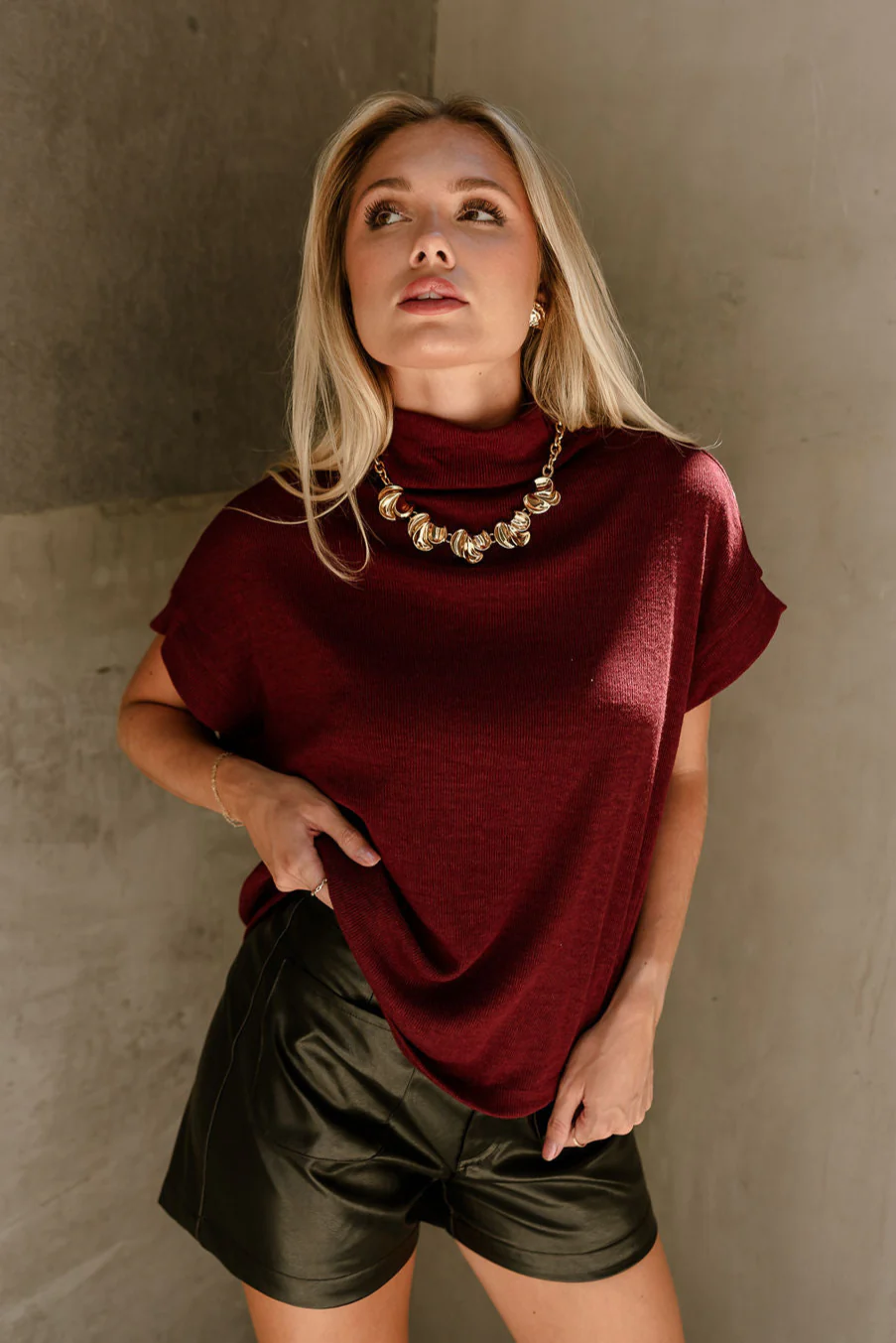 Angelina Burgundy Mock Neck Top - Image 5
