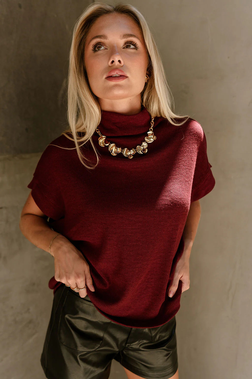 Angelina Burgundy Mock Neck Top - Image 6