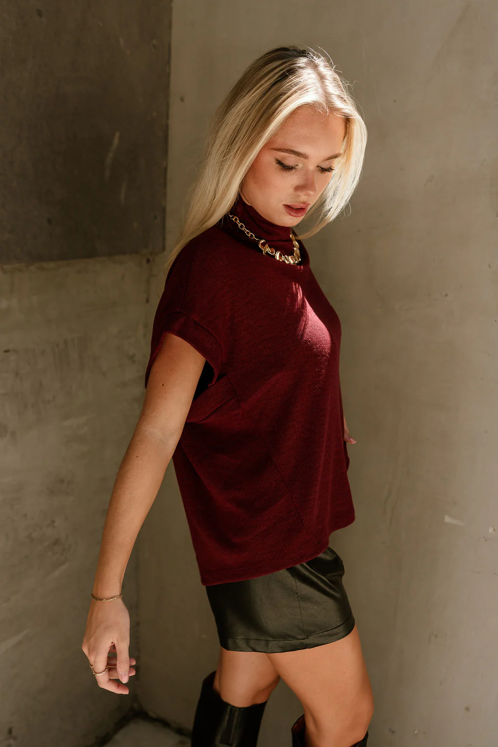 Angelina Burgundy Mock Neck Top - Image 7