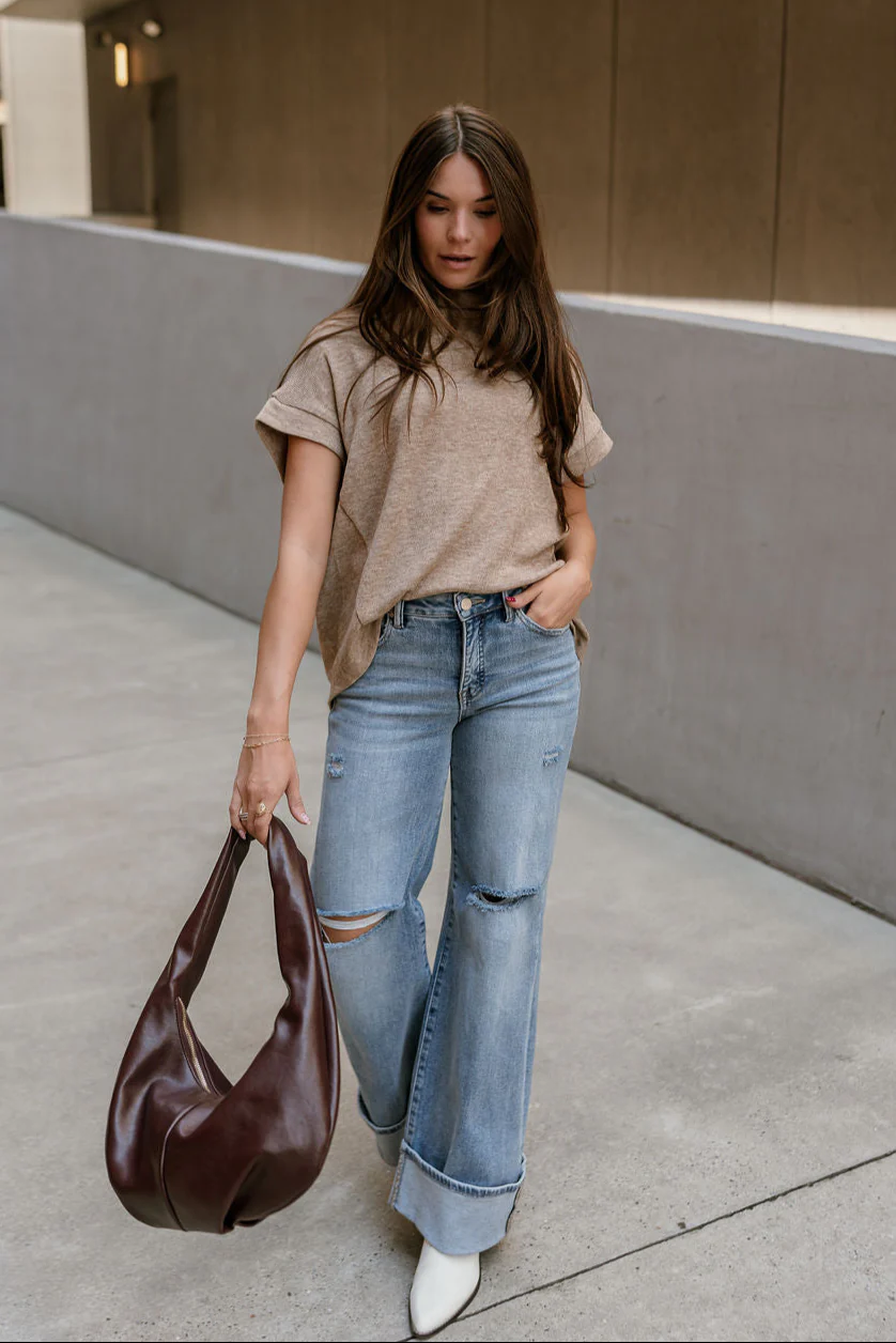 Angelina Taupe Mock Neck Top - Image 2