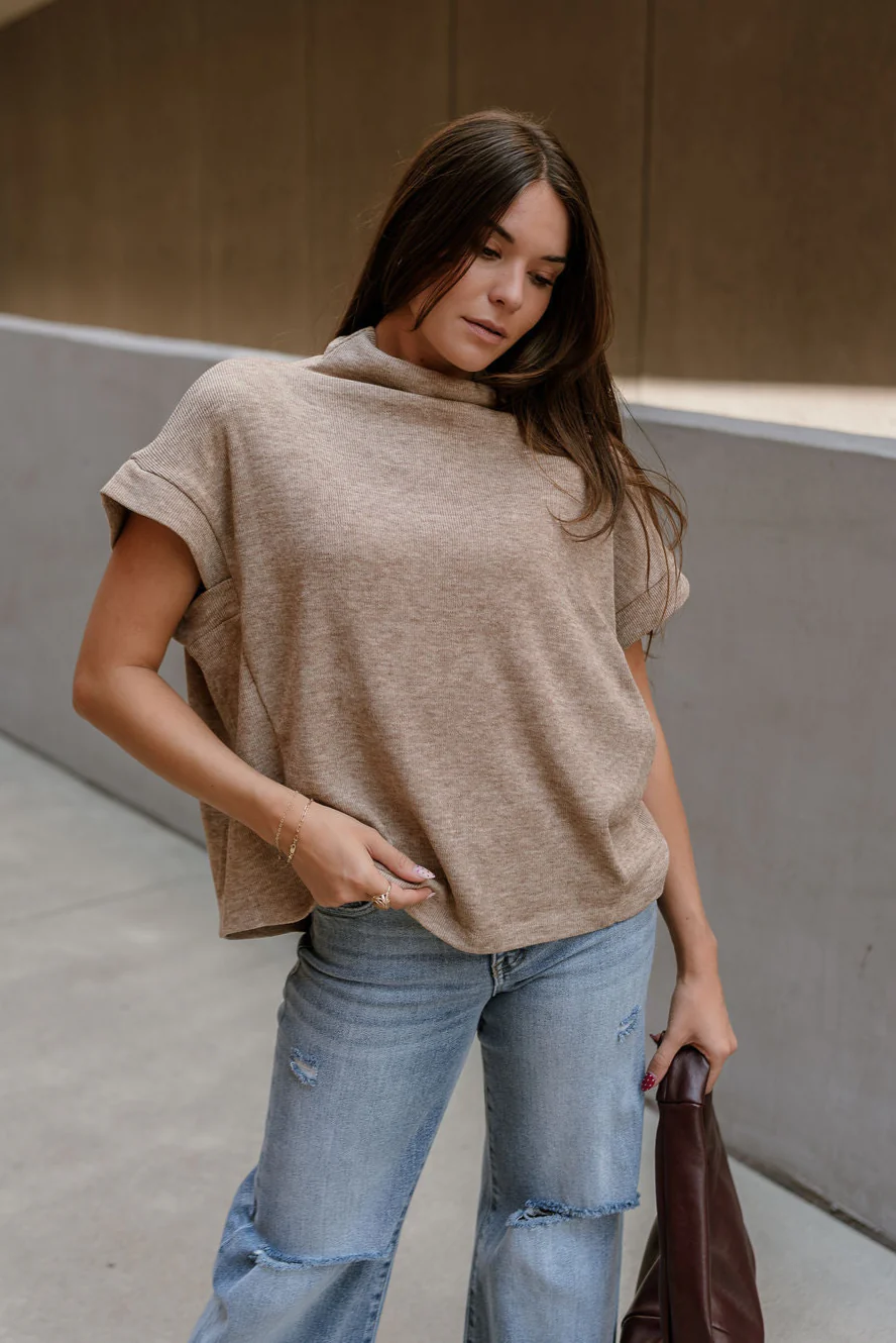 Angelina Taupe Mock Neck Top - Image 4