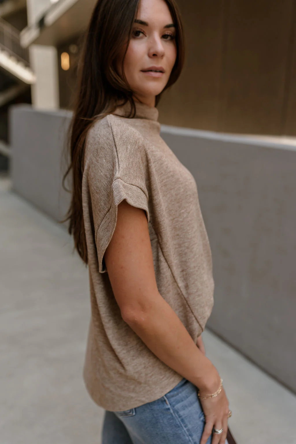 Angelina Taupe Mock Neck Top - Image 5