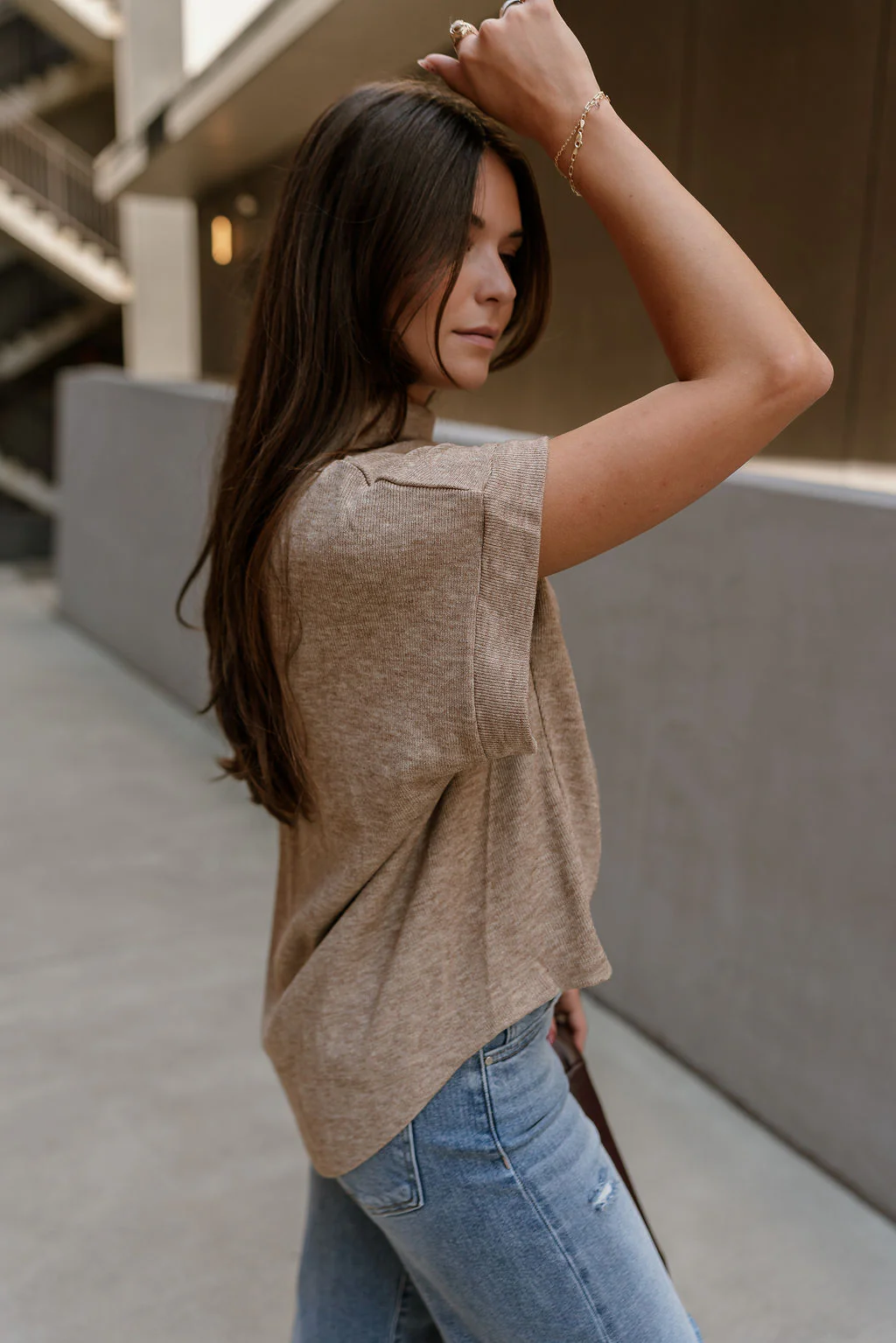 Angelina Taupe Mock Neck Top - Image 6