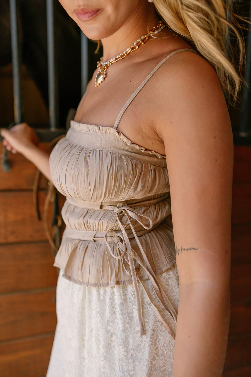Angelina Taupe Side Tie Tank Top - Image 3