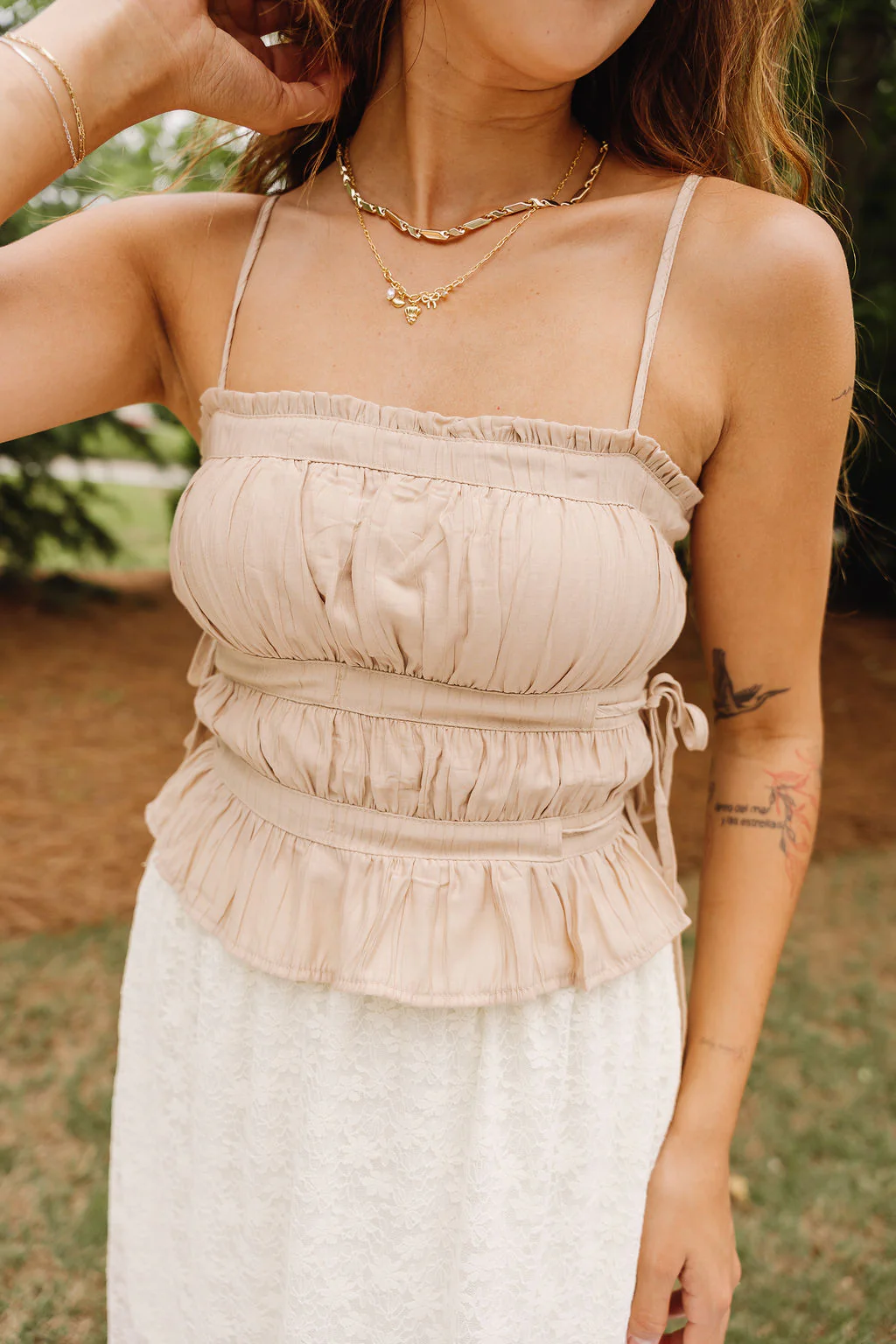 Angelina Taupe Side Tie Tank Top - Image 6