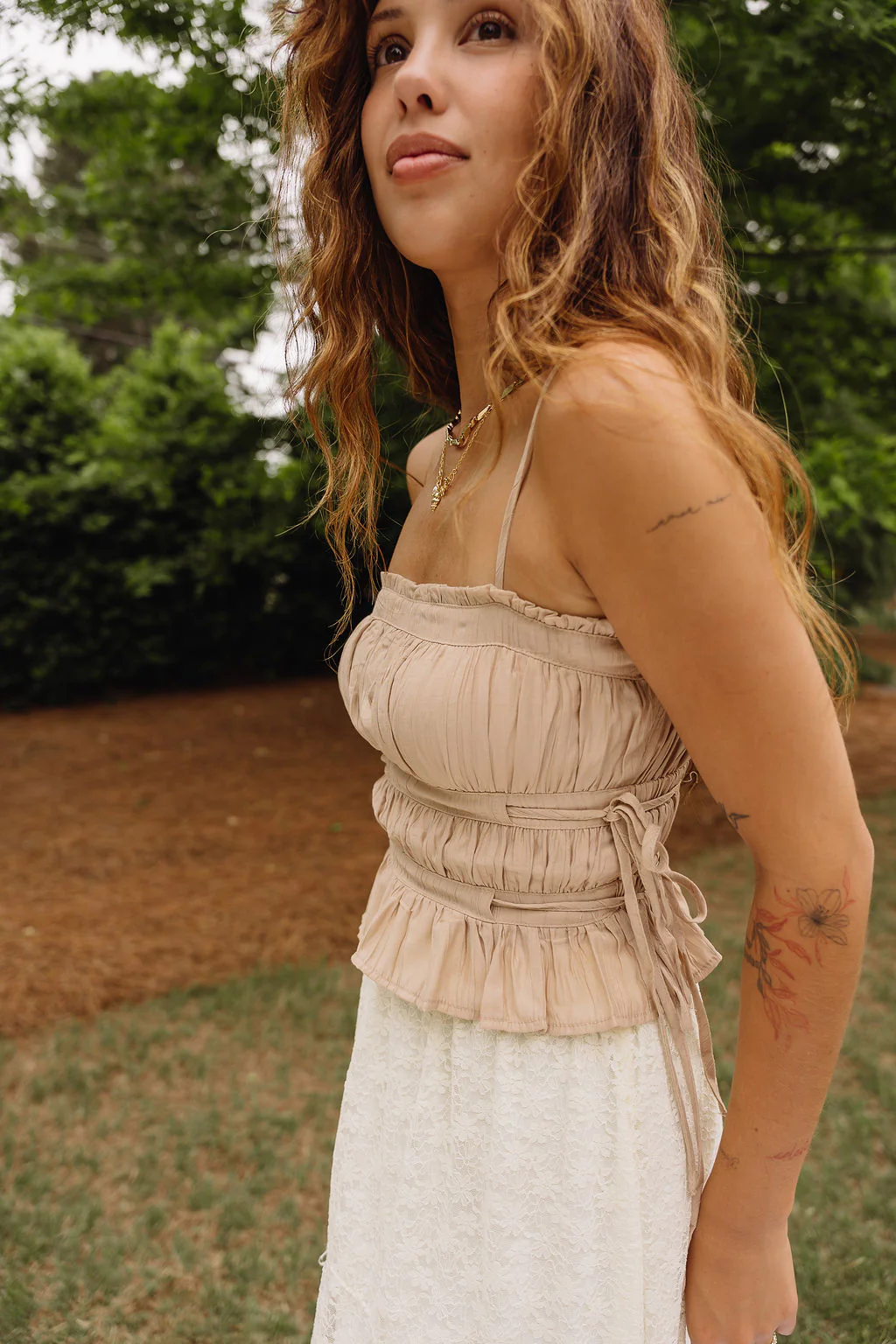 Angelina Taupe Side Tie Tank Top - Image 7