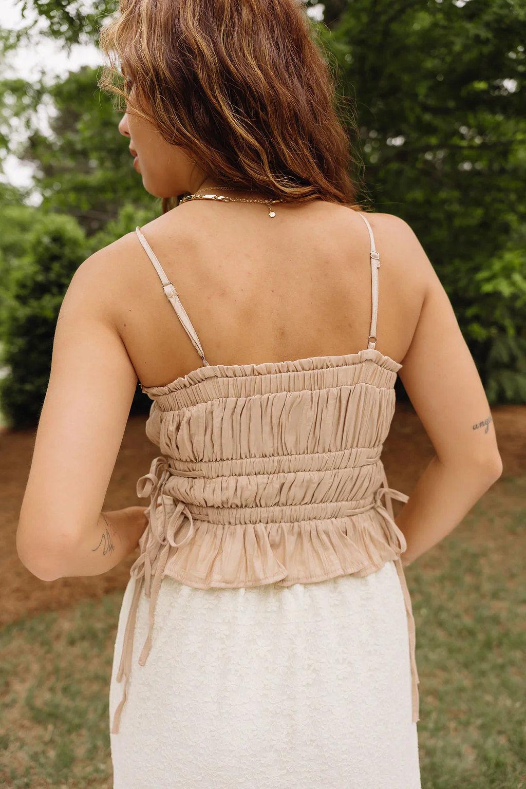 Angelina Taupe Side Tie Tank Top - Image 8