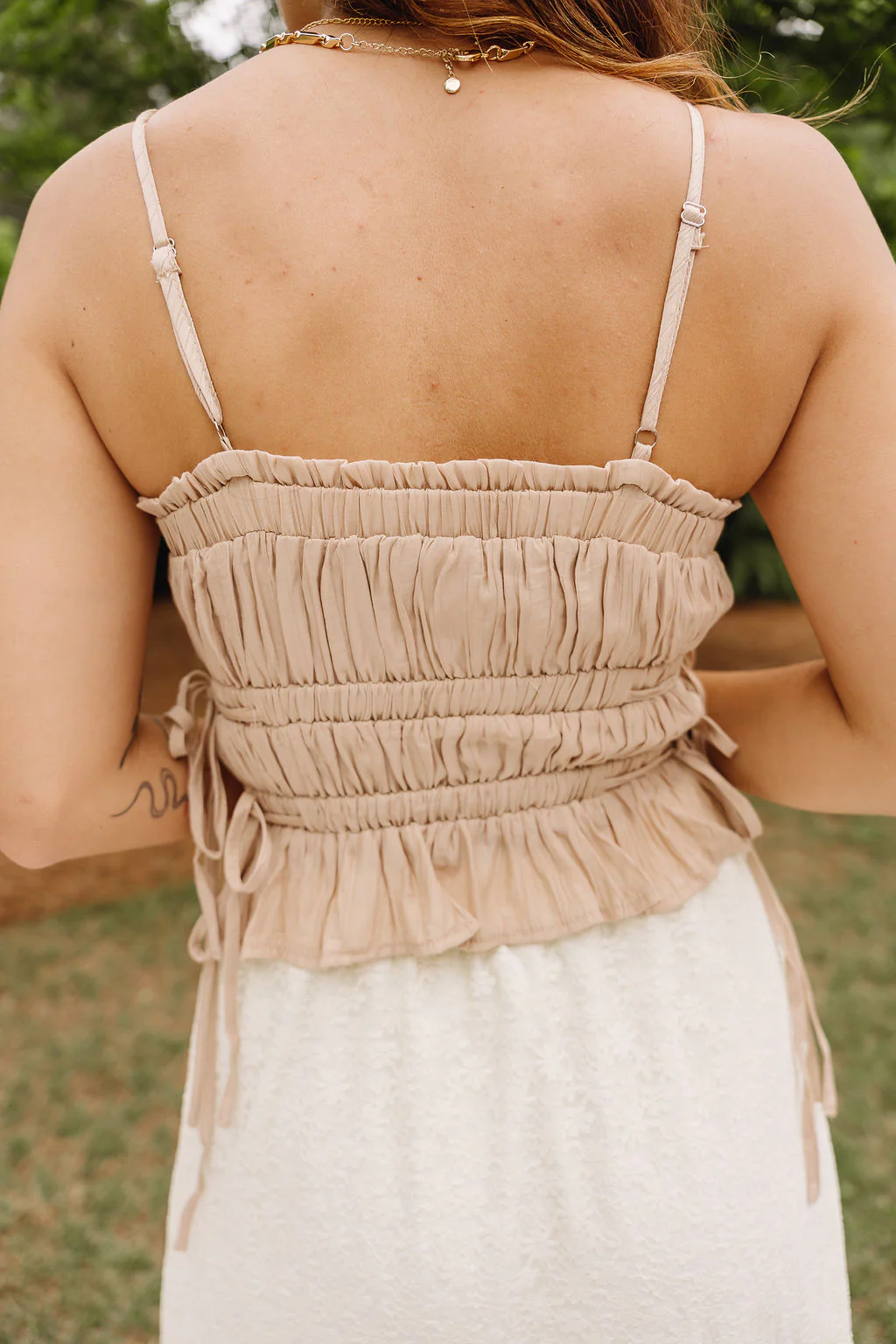 Angelina Taupe Side Tie Tank Top - Image 9