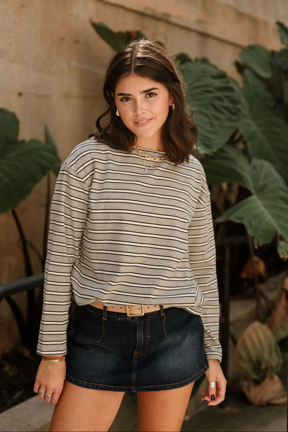 Anna Grey & Navy Multi Stripe Top - Image 2