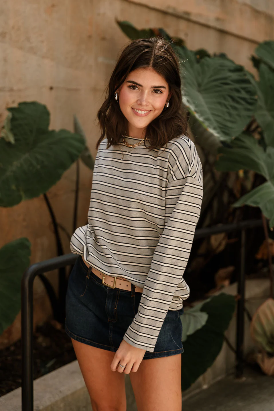 Anna Grey & Navy Multi Stripe Top - Image 6