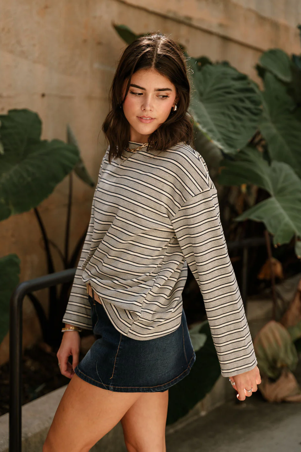 Anna Grey & Navy Multi Stripe Top - Image 7