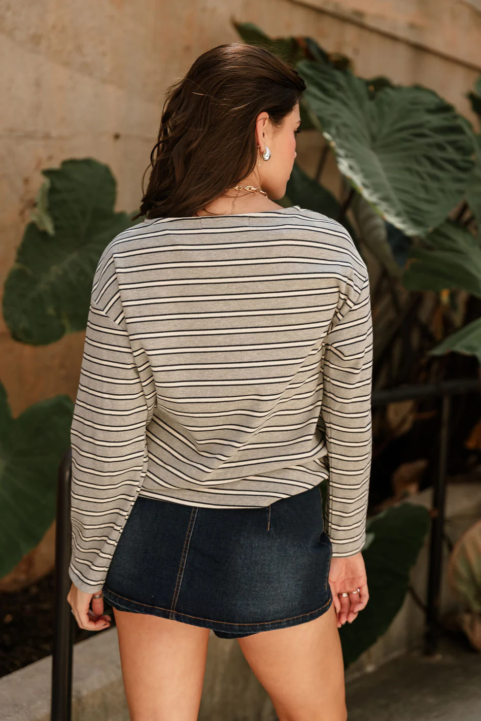 Anna Grey & Navy Multi Stripe Top - Image 9