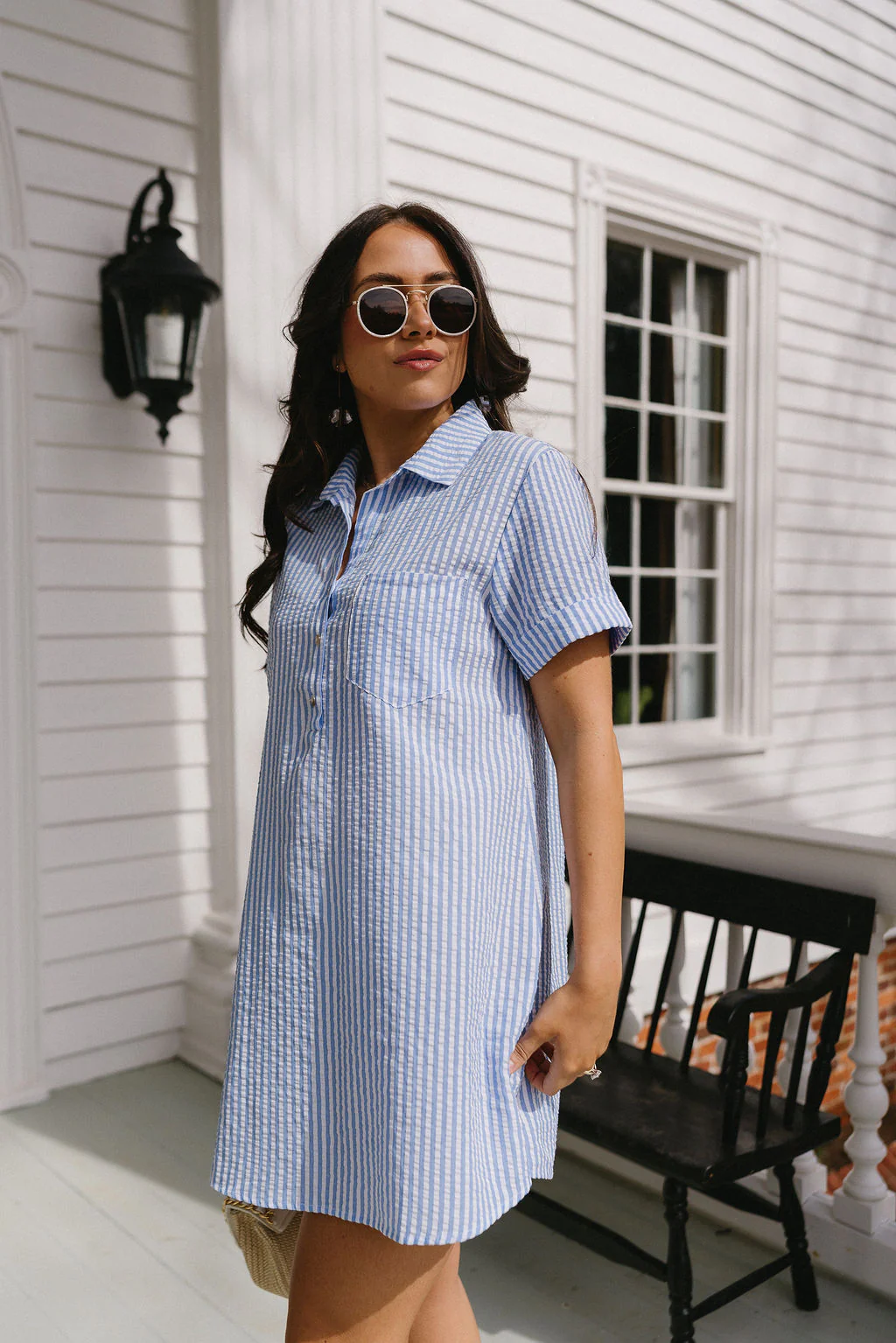 Annabelle Blue & White Striped Mini Dress - Image 6