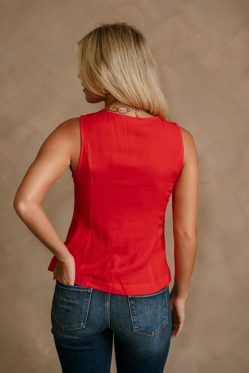 Annabelle Red Orange Tie-Front Tank Top - Image 5